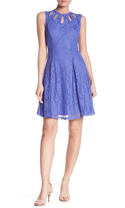 Gabby Skye - 56091MG Jewel Neck Lace Dress In Blue