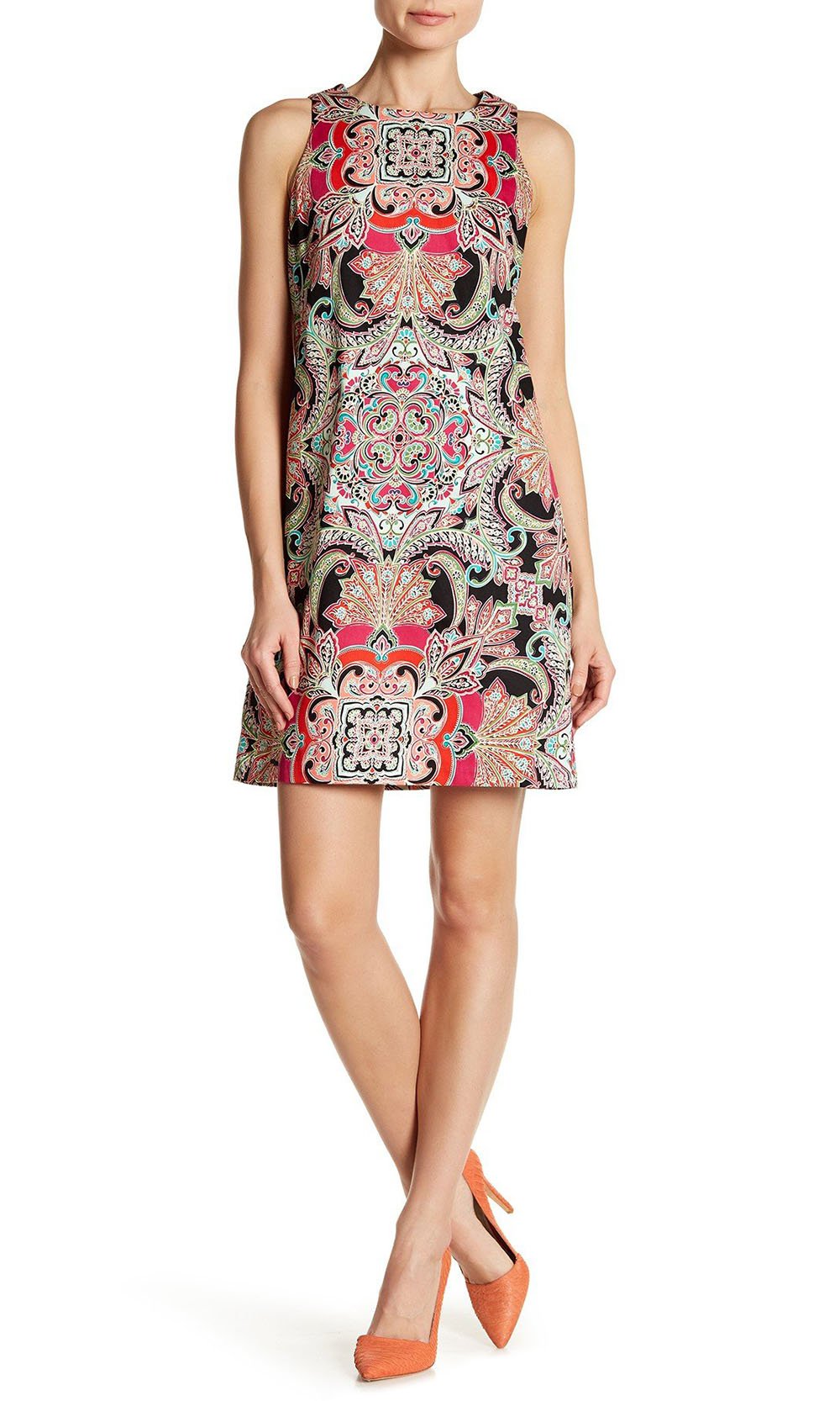 London Times - T3260M Paisley Print Jewel Neck Shift Dress In Print