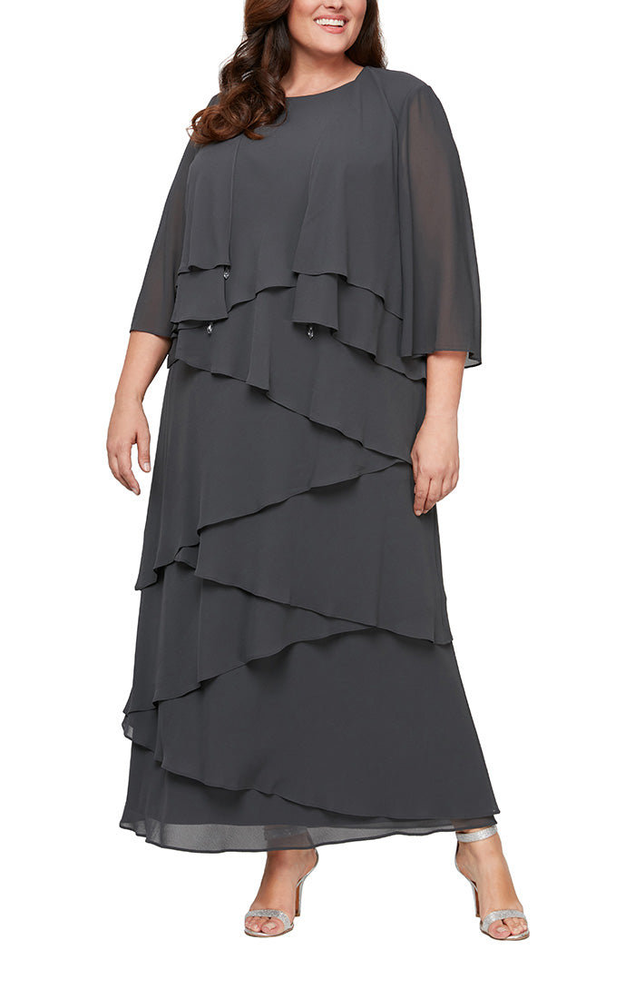 Alex Evenings 8492001 - Two Piece Diagonally Layered Dress In Gray