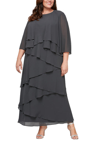 Alex Evenings 8492001 - Two Piece Diagonally Layered Dress In Gray