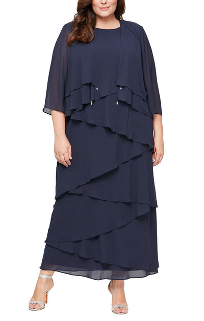 Alex Evenings 8492001 - Two Piece Diagonally Layered Dress In Blue and Black