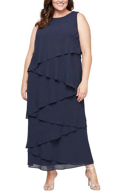 Alex Evenings 8492001 - Two Piece Diagonally Layered Dress In Blue and Black