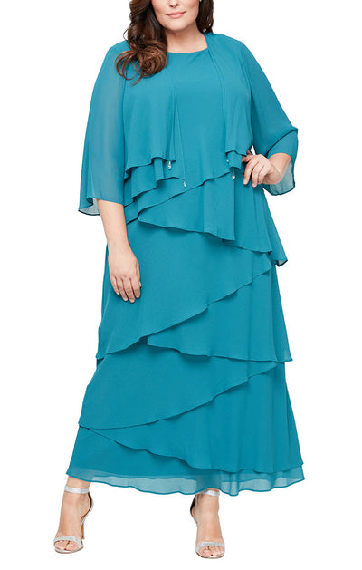 Alex Evenings 8492001 - Two Piece Diagonally Layered Dress In Blue and Green
