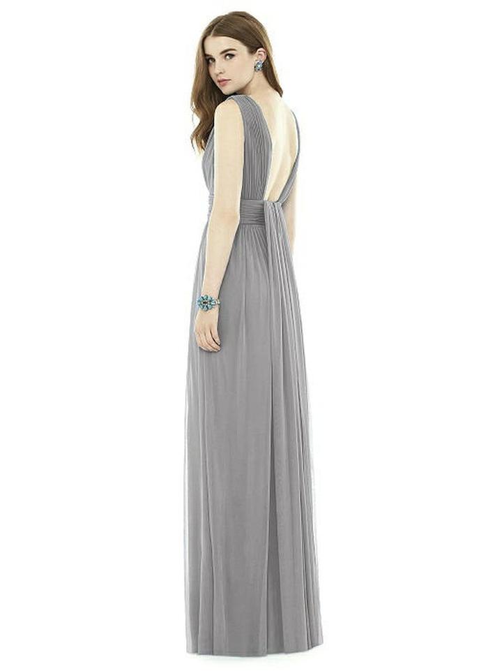 Alfred Sung - D719 Sleeveless V Neck Chiffon Knit Long Dress In Gray and Neutral