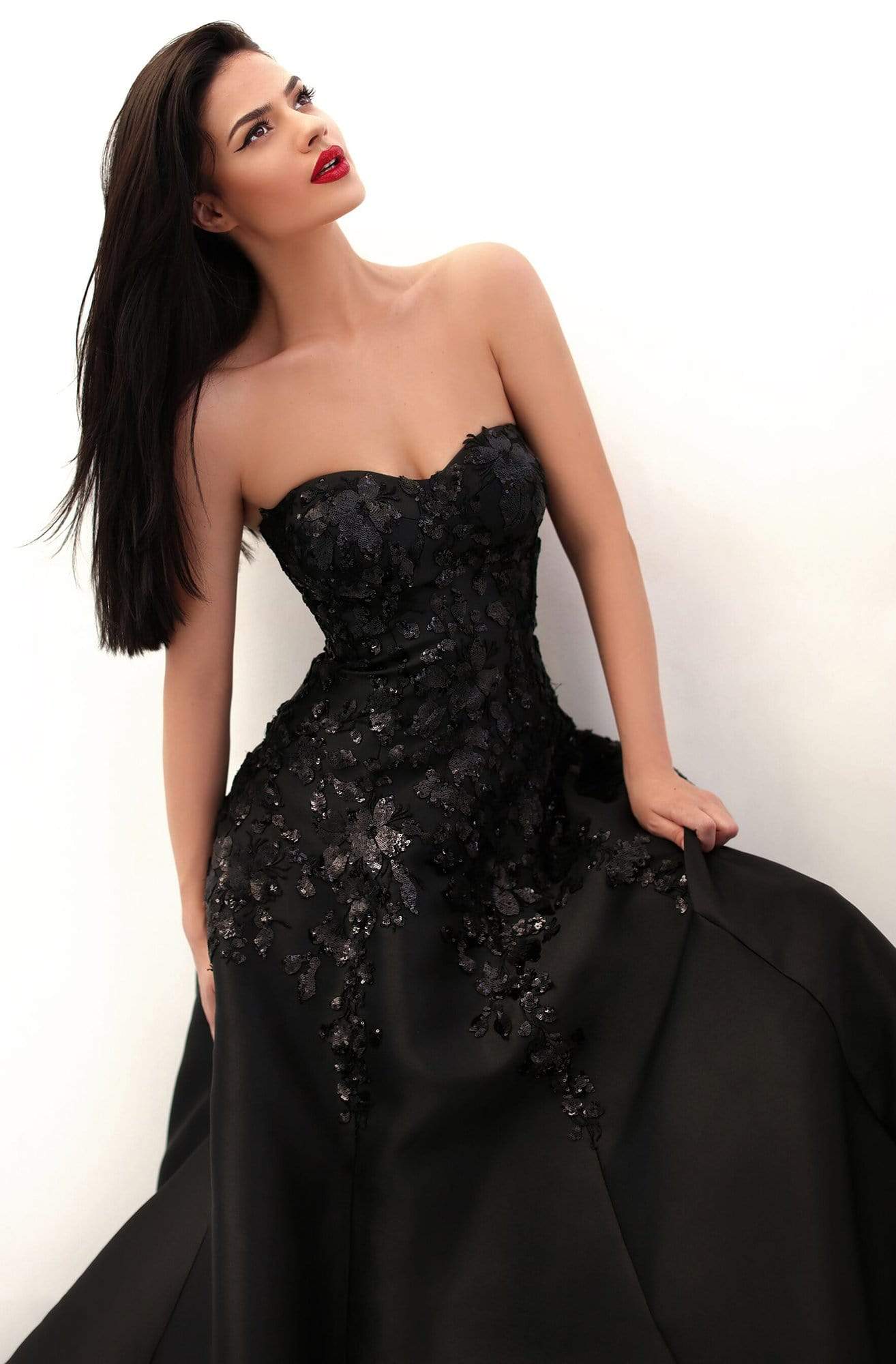 Tarik Ediz - 50695 Strapless Sweetheart Sequined Floral Gown Evening Dresses