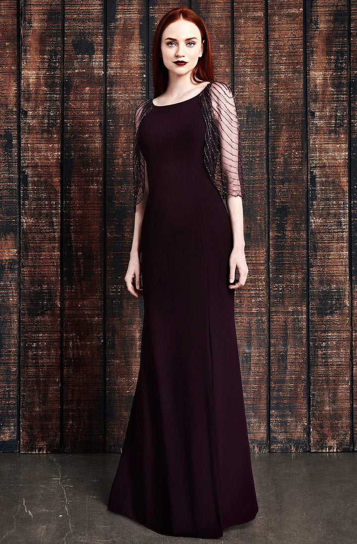 Alexander By Daymor - Embellished Cape Fitted Evening Dress 861 In Purple