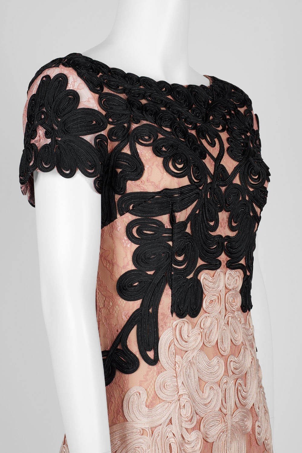 JS Collections - 865626 Short Sleeve Embroidered Soutache Lace Dress In Black and Pink