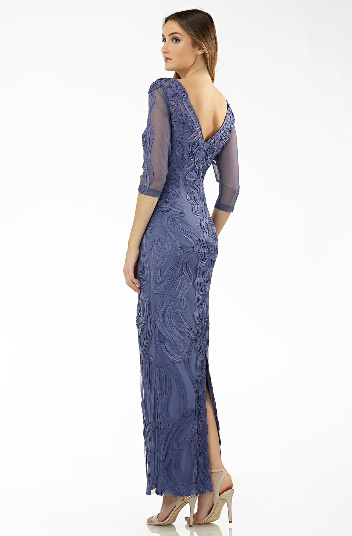 JS Collections - 866071 Embroidered Soutache Long Column Dress In Purple