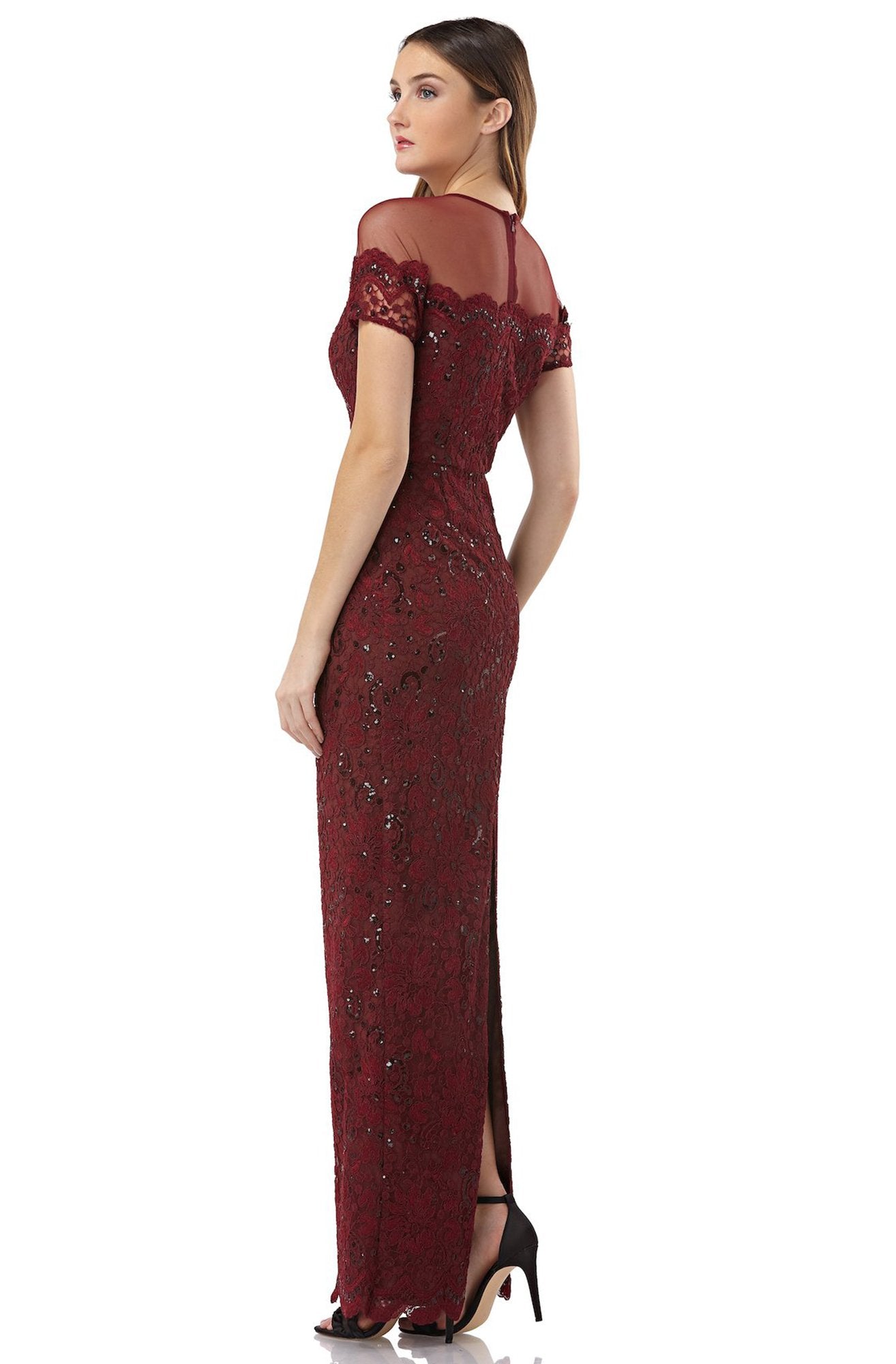 JS Collections - 866648 Illusion Floral Lace Embroidered Mesh Dress In Red