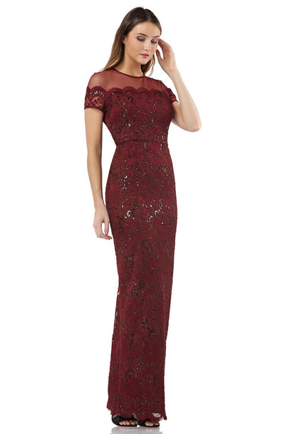 JS Collections - 866648 Illusion Floral Lace Embroidered Mesh Dress In Red