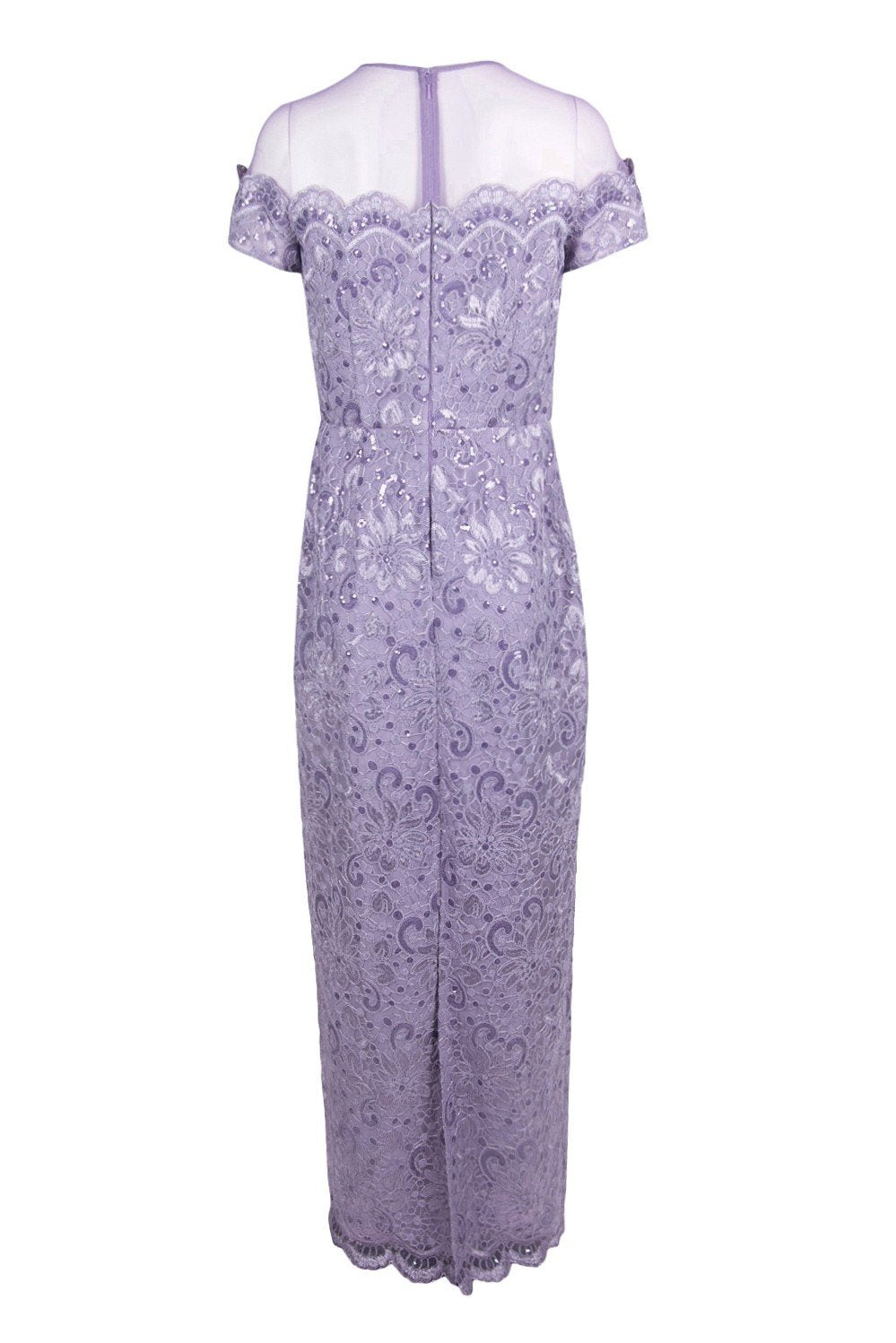 JS Collections - 866648 Illusion Floral Lace Embroidered Mesh Dress In Purple