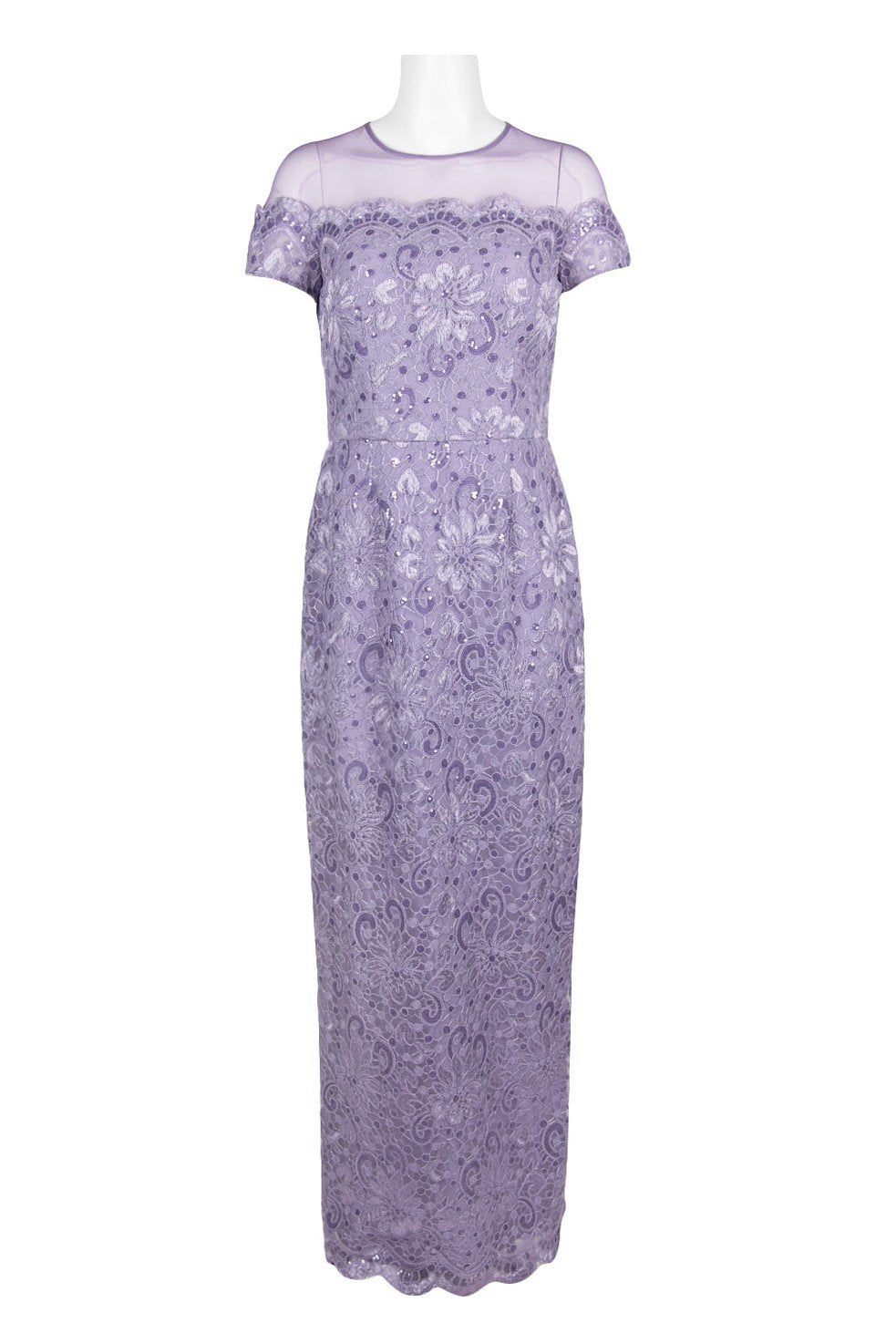 JS Collections 866648 - Long Sheath Dress - Lace Embroidery, Mesh Yoke, Sequins, Back Zipper Closure, Center Back Slit, Floor Length Hem, Body And Lining: 100% Polyester ADASA JS Collections 866648 - Long Sheath Dress - Lace Embroidery, Mesh Yoke, Sequins, Back Zipper Closure, Center Back Slit, Floor Length Hem, Body And Lining: 100% Polyester ADASA