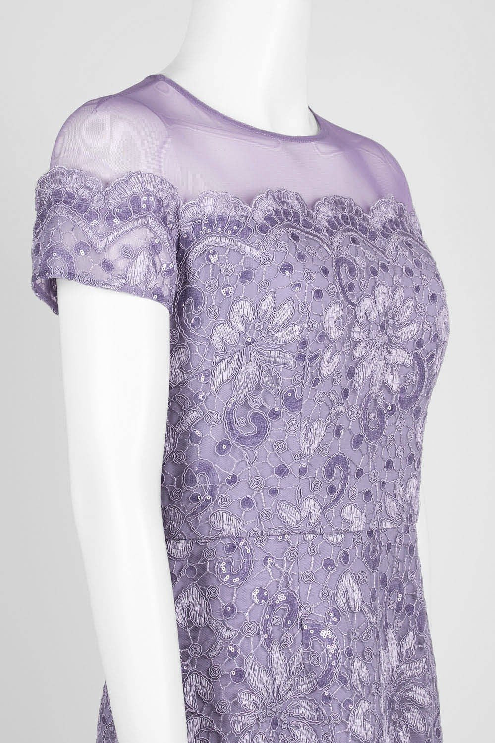 JS Collections 866648 - Long Sheath Dress - Lace Embroidery, Mesh Yoke, Sequins, Back Zipper Closure, Center Back Slit, Floor Length Hem, Body And Lining: 100% Polyester ADASA JS Collections 866648 - Long Sheath Dress - Lace Embroidery, Mesh Yoke, Sequins, Back Zipper Closure, Center Back Slit, Floor Length Hem, Body And Lining: 100% Polyester ADASA