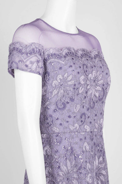 JS Collections - 866648 Illusion Floral Lace Embroidered Mesh Dress In Purple