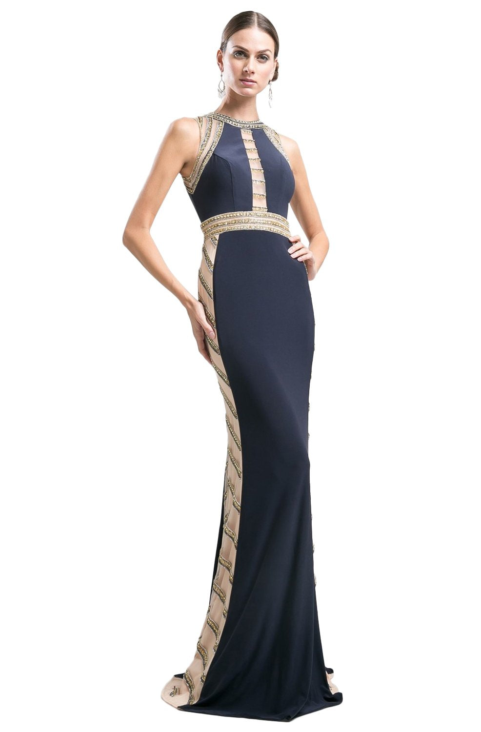 Cinderella Divine - 8719 Beaded Halter Sheath Dress in gray