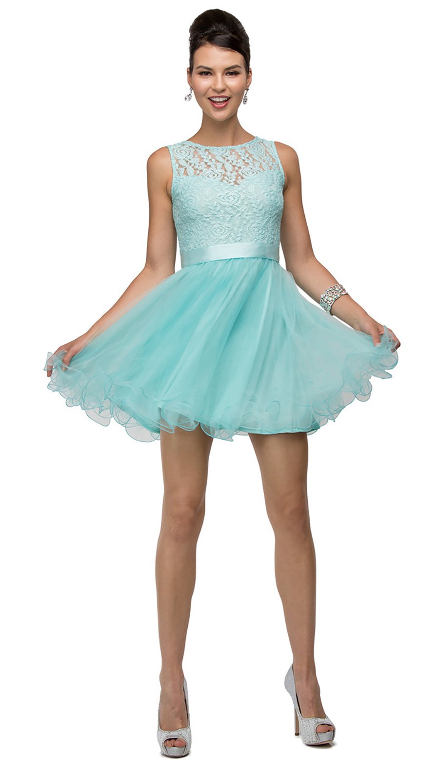 Dancing Queen - 8741SC Sleeveless Lace Bodice Tulle A-line Dress