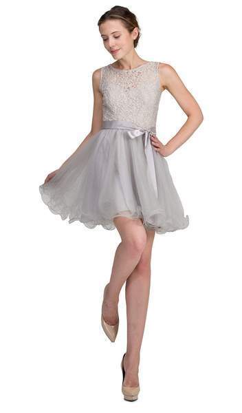 Dancing Queen - 8741SC Sleeveless Lace Bodice Tulle A-line Dress