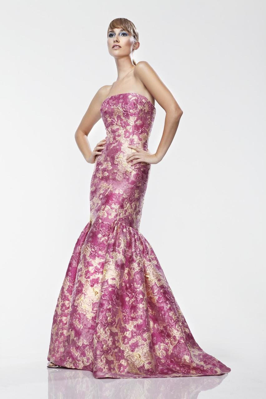 Theia - Floral Pattern Mermaid Gown 881176 in Pink and Floral