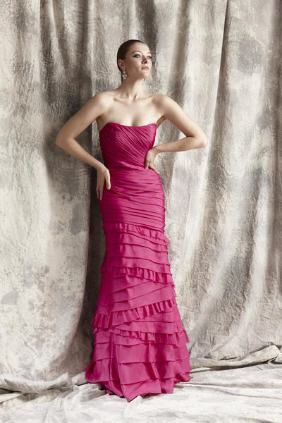 Theia - Layered and Ruffled Long Dress 881260 in Pink