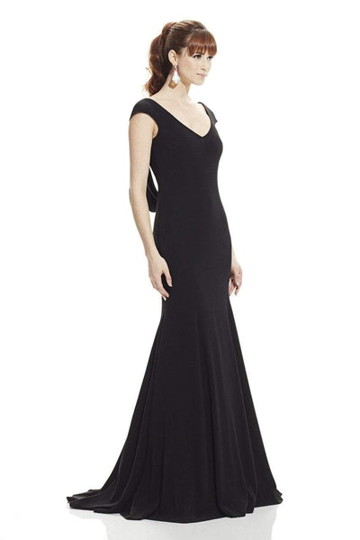 Theia V-Neck Cowl Back Stretch Evening Gown 882820 In Black