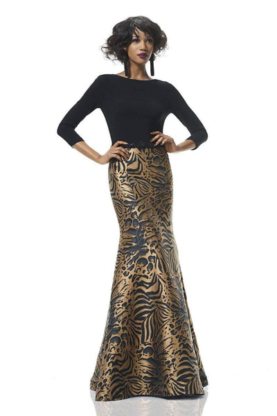 Theia - 882946 Animal Print Trumpet Dress in Black and Gold