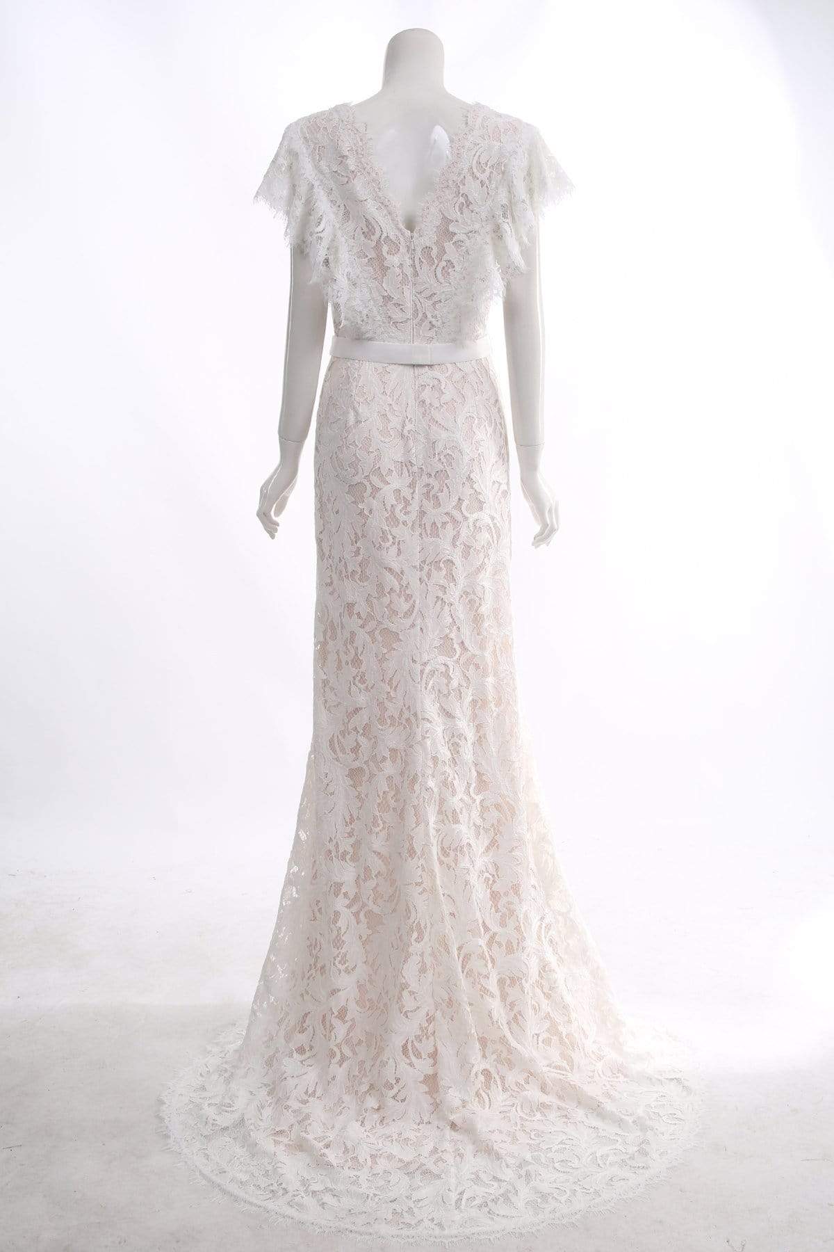 Tadashi Shoji - Flutter Sleeve High Slit Lace Trumpet Gown Wedding Dresses