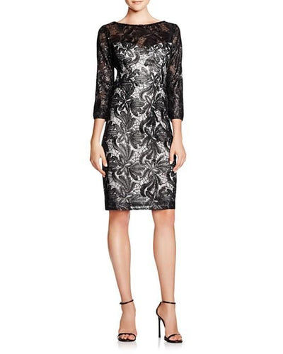 Sue Wong - Sequined Illusion Bateau Sheath Dress N5443 in Black and White