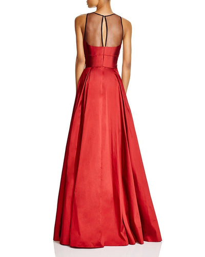 Aidan Mattox - Illusion Paneled Taffeta Evening Gown 54467610  In Red