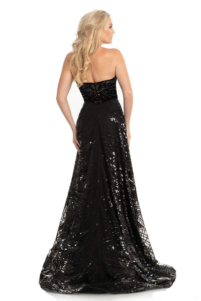 Johnathan Kayne - 9014 Strapless V-Neck Sequined A-Line Gown In Black