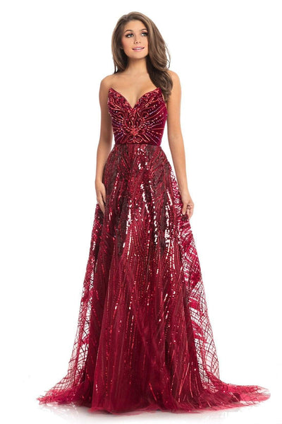 Johnathan Kayne - 9014 Strapless V-Neck Sequined A-Line Gown In Red