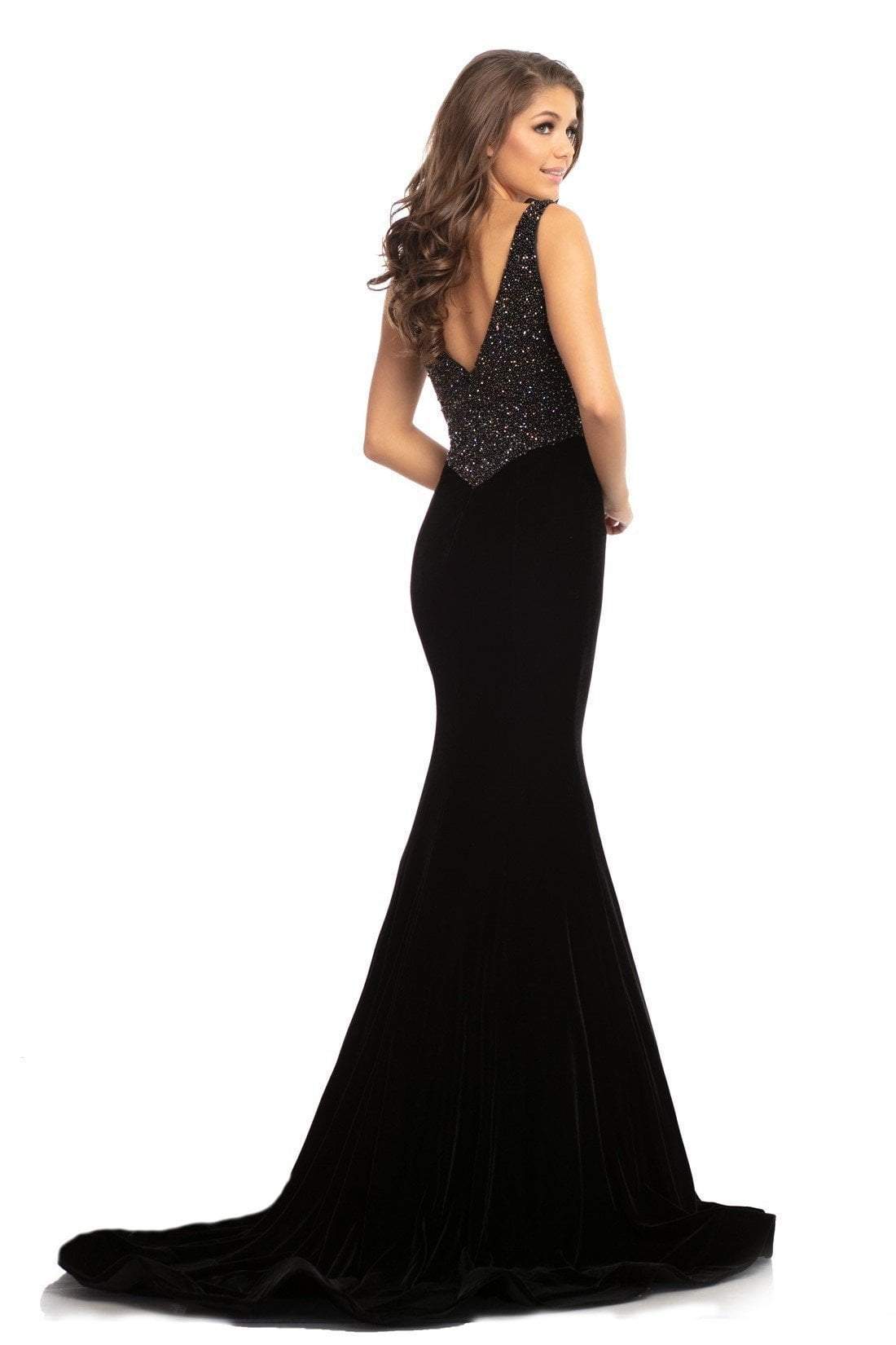 Johnathan Kayne - 9019 Fully Studded Bodice Velvet Mermaid Gown In Black