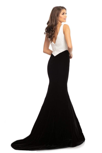 Johnathan Kayne - 9019 Fully Studded Bodice Velvet Mermaid Gown In Black and White