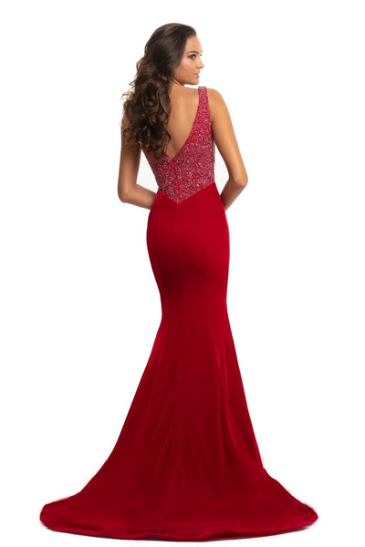 Johnathan Kayne - 9019 Fully Studded Bodice Velvet Mermaid Gown In Red