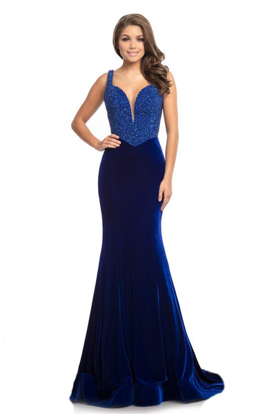 Johnathan Kayne - 9019 Fully Studded Bodice Velvet Mermaid Gown In Blue