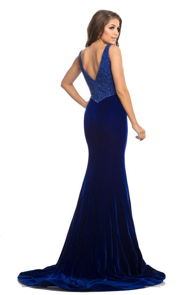 Johnathan Kayne - 9019 Fully Studded Bodice Velvet Mermaid Gown In Blue