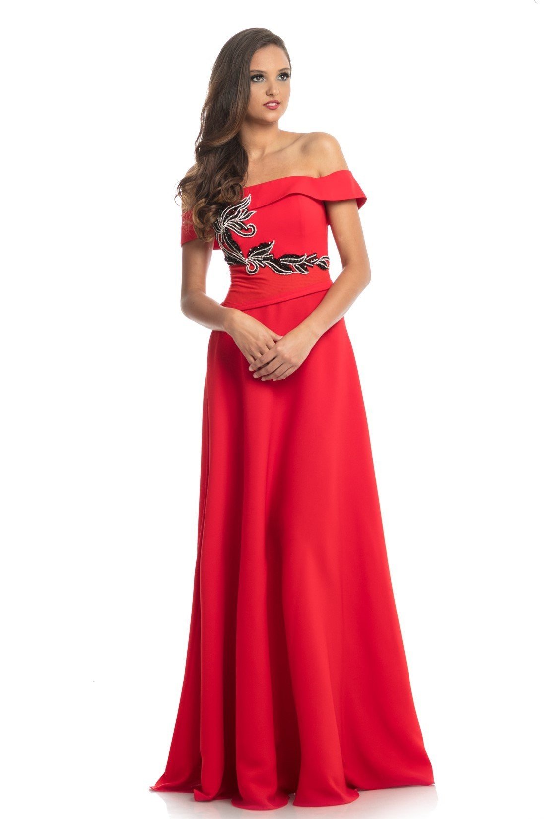 Johnathan Kayne - 9023 Versatile Beaded Off Shoulder Jumpsuit In Red