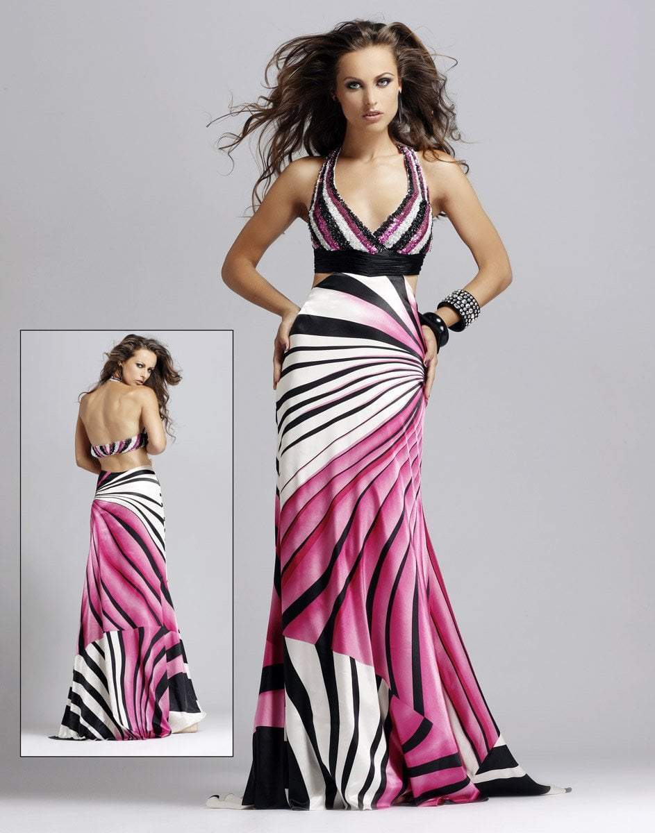 Blush by Alexia Designs - Stripe Halter Sheath Dress 9030 Special Occasion Dress 0 / Pink