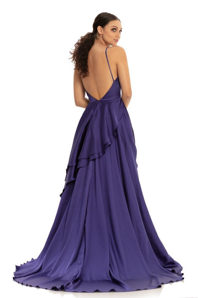 Johnathan Kayne - 9033 Sleeveless Drape Skirt Charmeuse Evening Gown In Purple