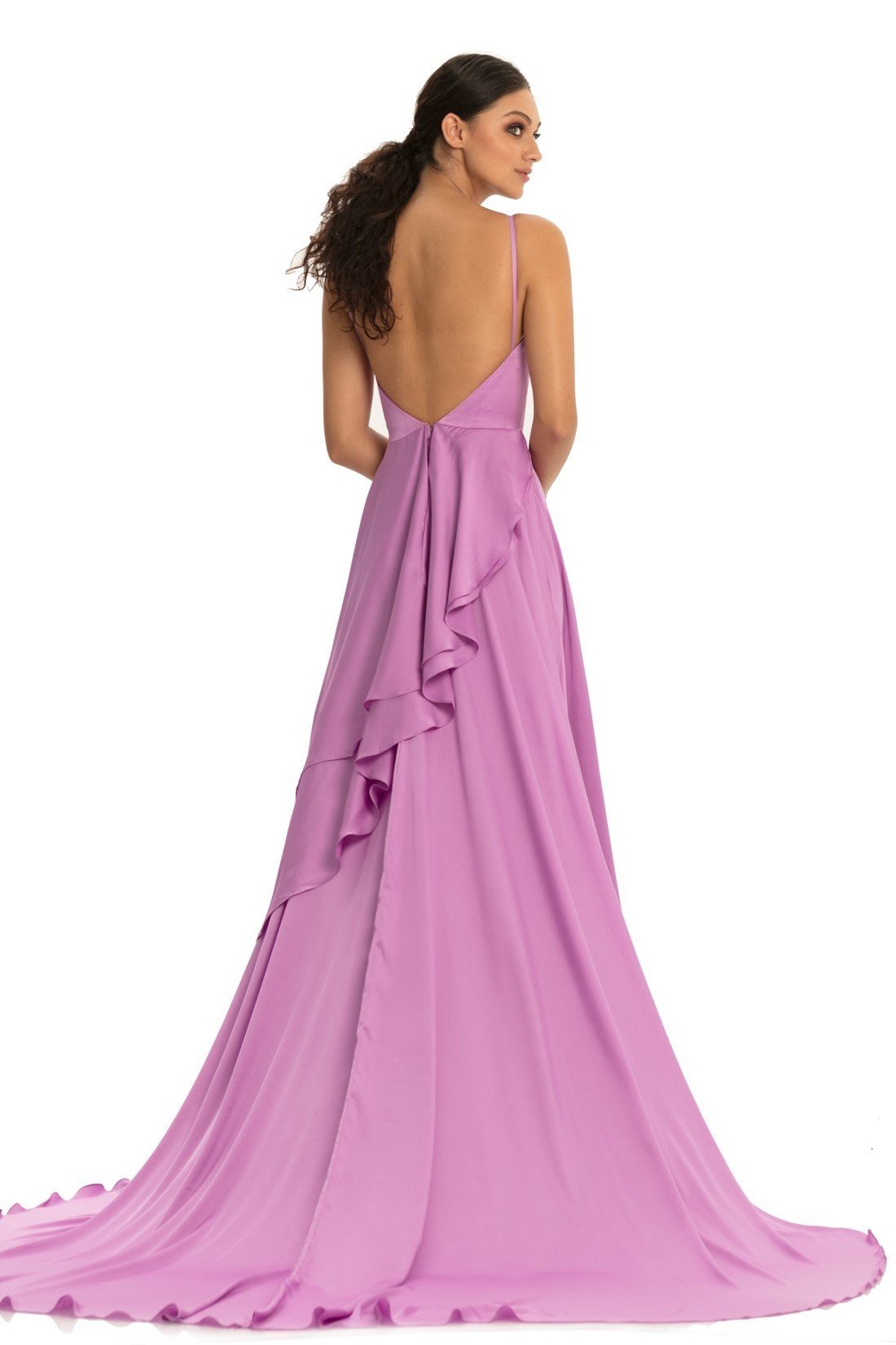 Johnathan Kayne - 9033 Sleeveless Drape Skirt Charmeuse Evening Gown In Purple and Pink