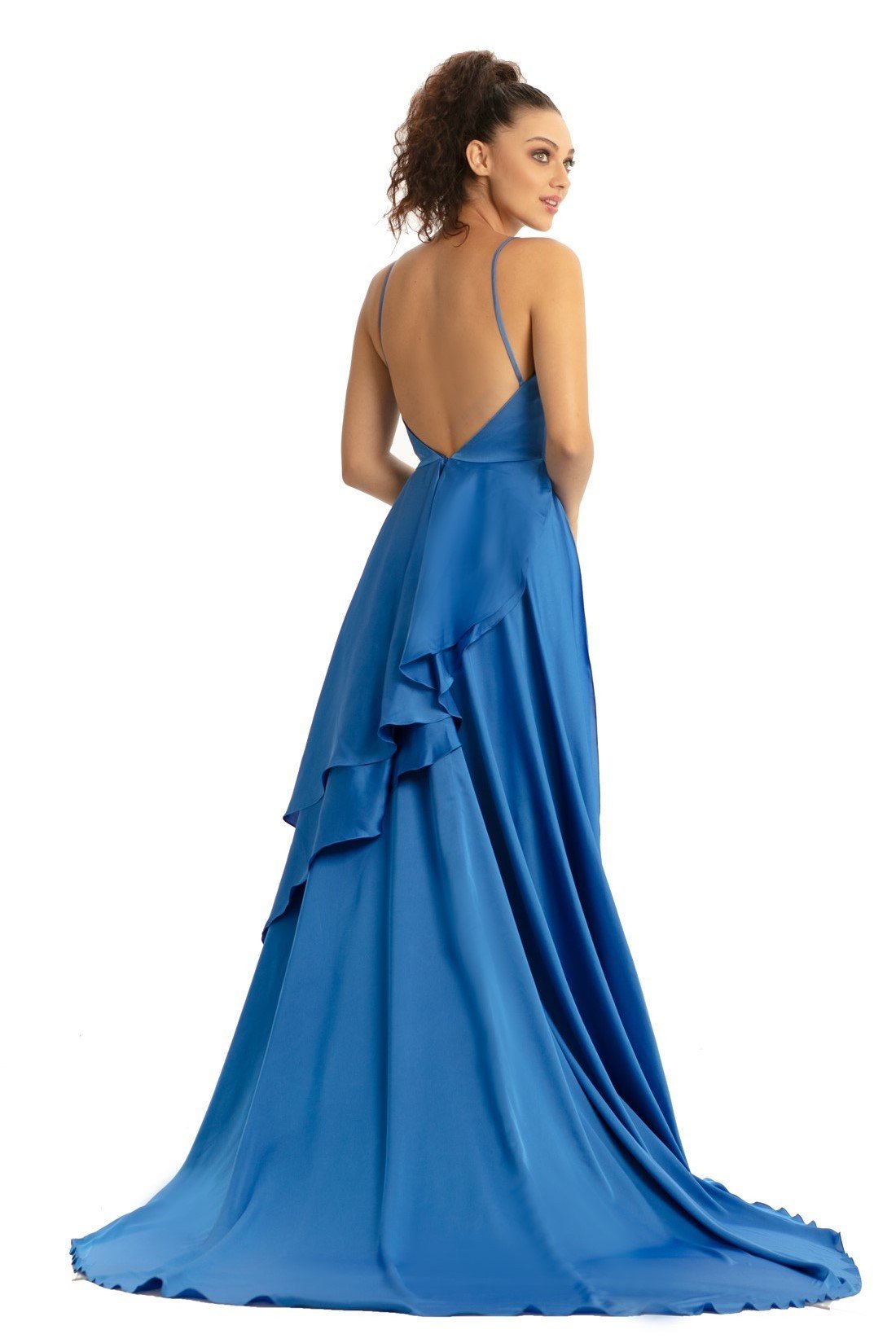 Johnathan Kayne - 9033 Sleeveless Drape Skirt Charmeuse Evening Gown In Blue