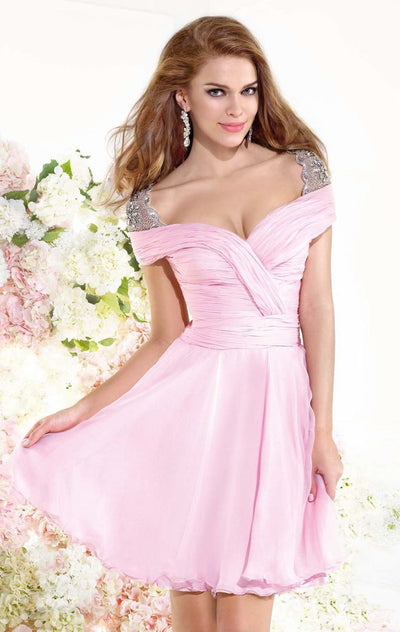 Tarik Ediz - V-Neck A-Line Dress 90386 in Pink