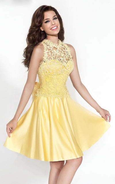 Tarik Ediz - Sweetheart Neck A-Line Short Dress 90419 in Yellow