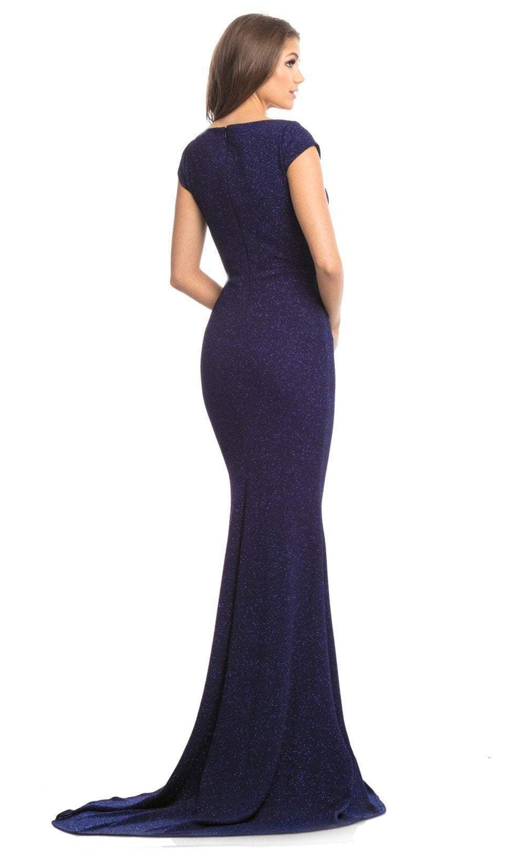 Johnathan Kayne - Glitter Plunging V Neck Trumpet Gown 9043SC In Blue