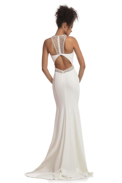 Johnathan Kayne - 9051 Bead Embellished Halter Trumpet Gown In White