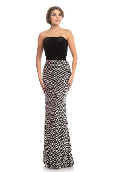 Johnathan Kayne - 9053 Embellished Trumpet Dress With Overskirt In Black and Silver