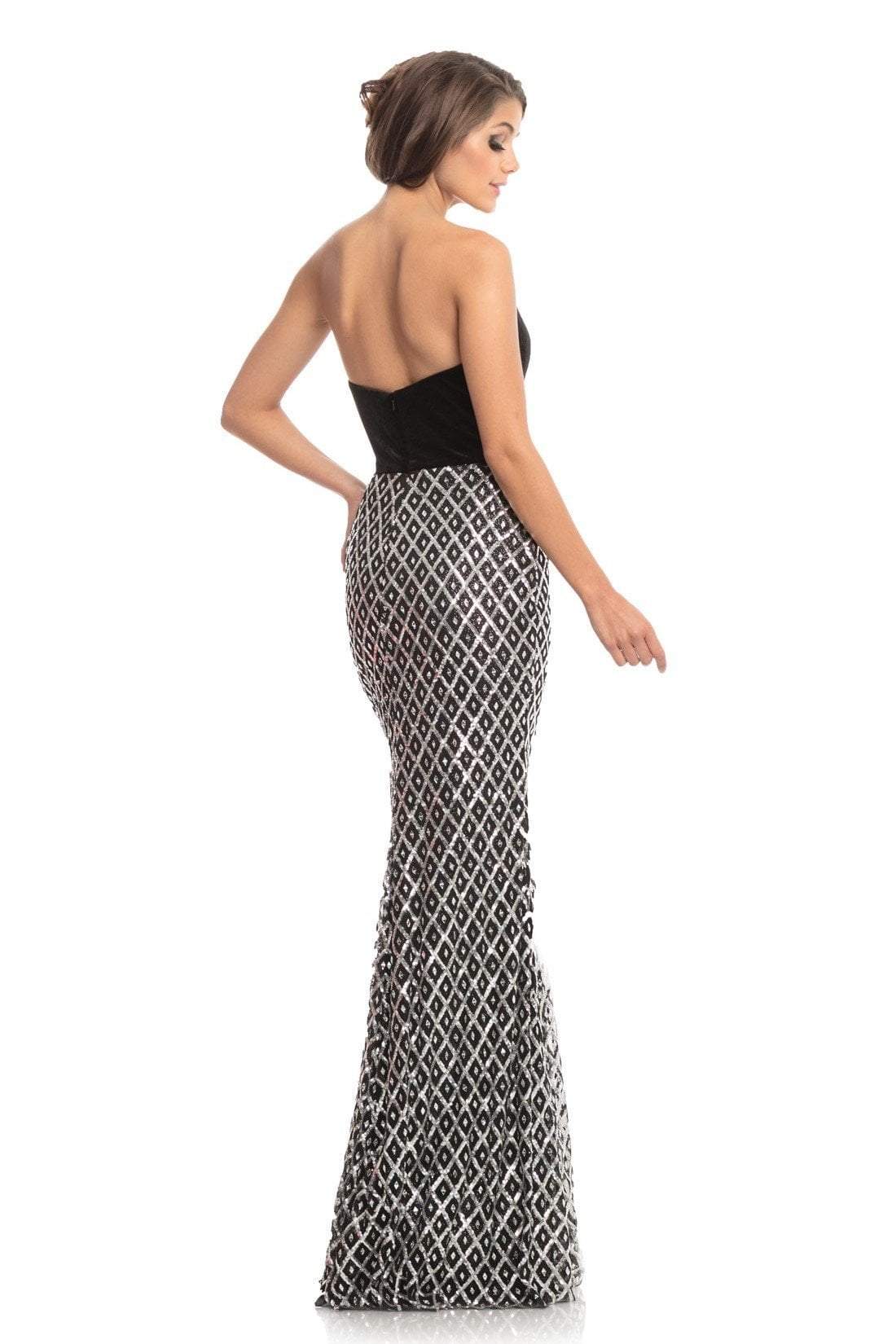 Johnathan Kayne - 9053 Embellished Trumpet Dress With Overskirt In Black and Silver