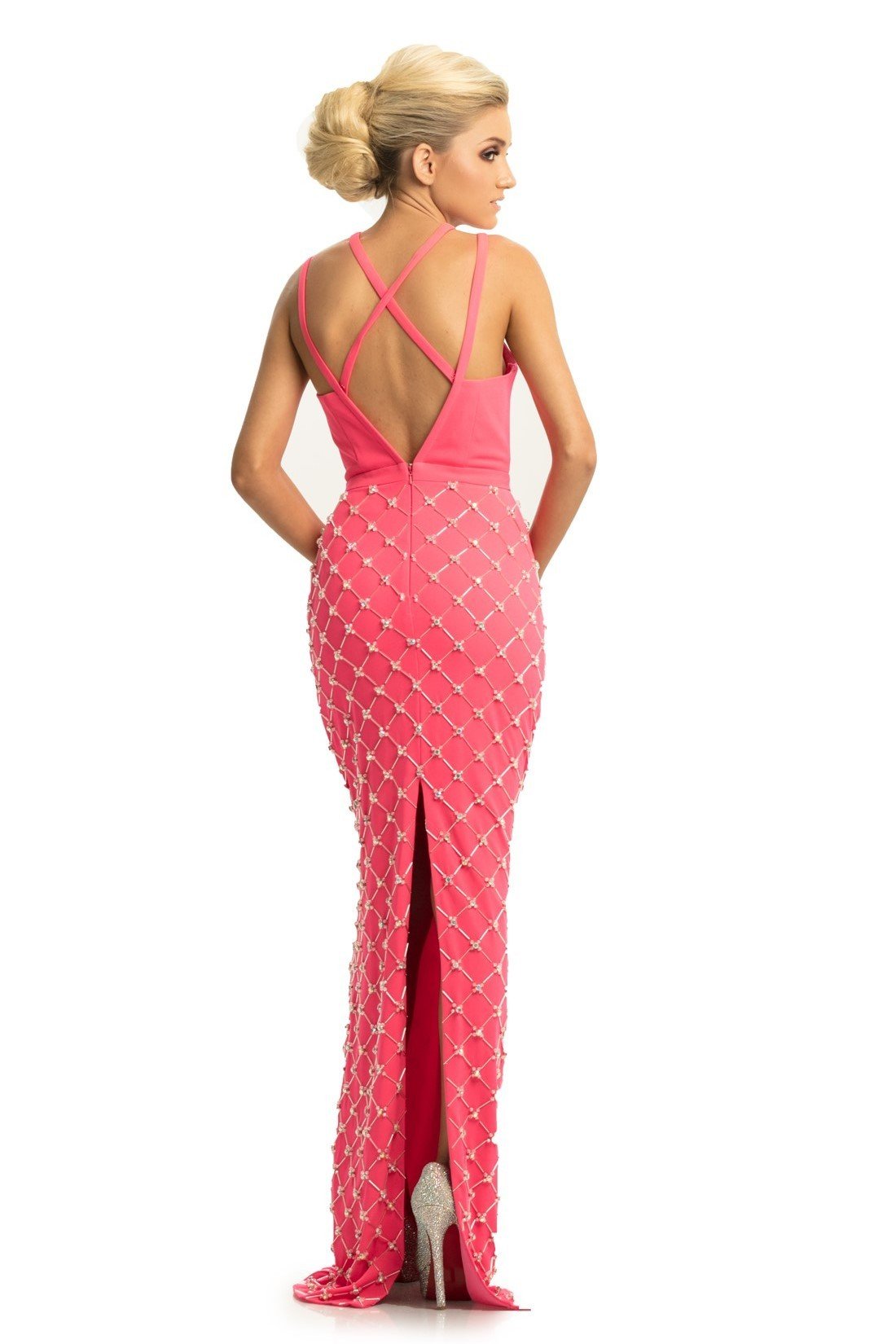 Johnathan Kayne - 9064 Beaded Sheath Dress With Back Slit In Pink