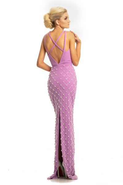 Johnathan Kayne - 9064 Beaded Sheath Dress With Back Slit In Purple