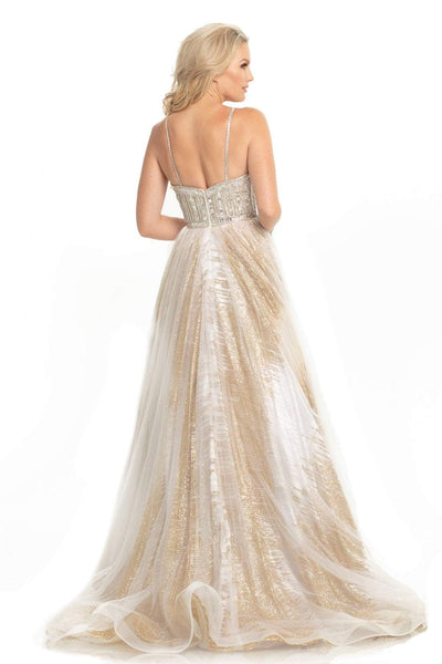 Johnathan Kayne - 9067 Sleeveless Sparkly Glitter Mesh A-Line Gown In White and Gold