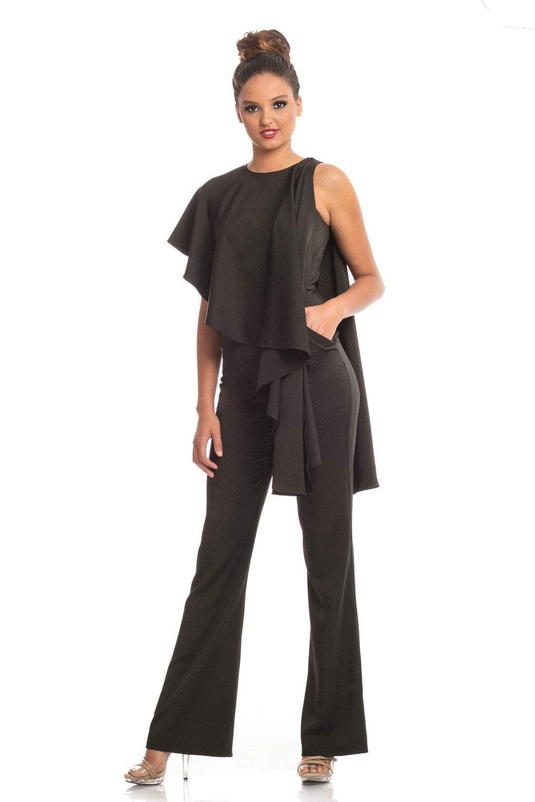 Johnathan Kayne - 9083 Sleeveless Jewel Neck Jumpsuit With Cape Detail In Black